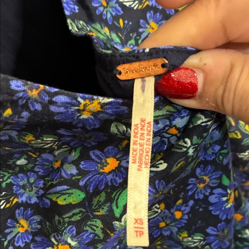Free People Blue Floral Cotton Midi Dress Sz XS